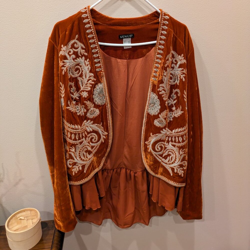 Burnt orange Velvet/Beaded Blazer